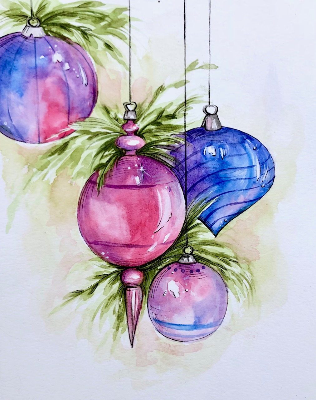 Retro Ornaments Watercolor - Uncorked Creations | Binghamton